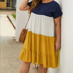 Plus color block smock dress